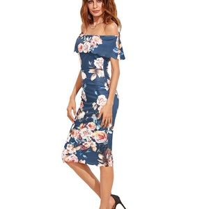 Off the shoulder - Floral Pencil Dress Knee Length